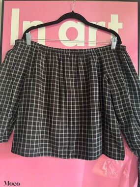 Madewell Black & White Plaid Elastic Waist Top